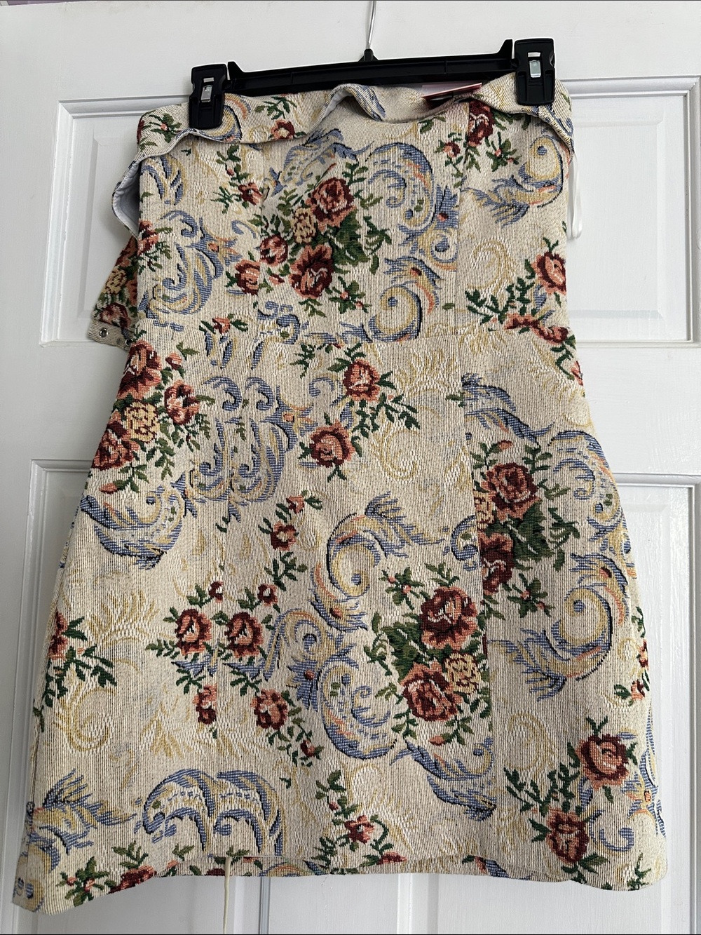 Edikted Strapless Floral Tapestry Mini Dress Cream, Red,Blue corset back